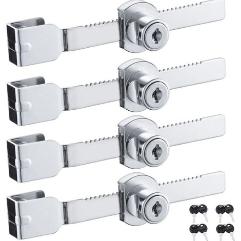 4 serrures porte coulissante verre chromées à clé, pour vitrine armoire (1/3)