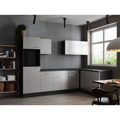 L Küche Leerblock Winkelküche Grau Matt Weiß Oliver 280 x 172 cm Respekta