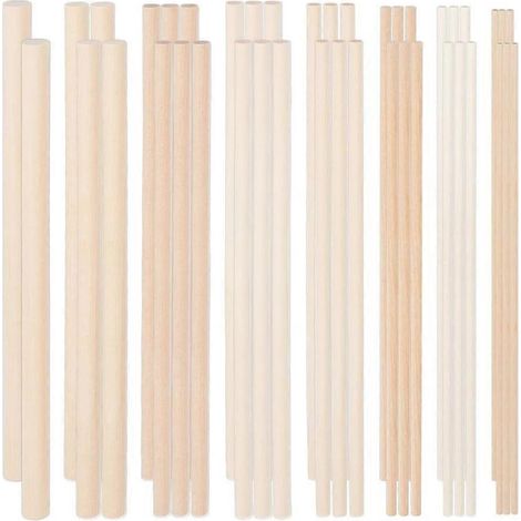 Set mit 42 Holzdübeln in verschiedenen Größen, runde Buchenholzstäbe, unbehandelte Hartholzstäbe für Bastelarbeiten (1/5)
