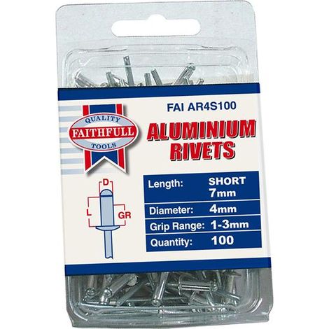 Aluminium Rivets 4Mm X 7Mm Short Pre-Pack Of 100
