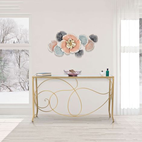Consola Dilija, un Estante, Estructura de Vidrio, Estante Transparente, 140x40x80h cm oro (1/5)