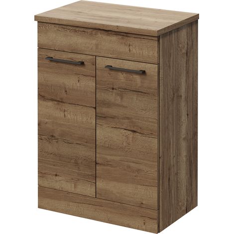 Napoli 390 Tobacco Oak 600mm 2 Door Vanity Unit for Countertop Basins - 600mm - Gunmetal Grey 160mm Handle