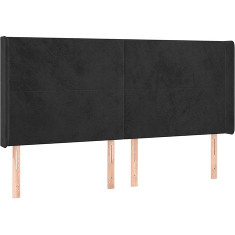 Testiera Testata del letto ad Orecchio Nera 203x16x118/128 cm in Velluto (1/4)