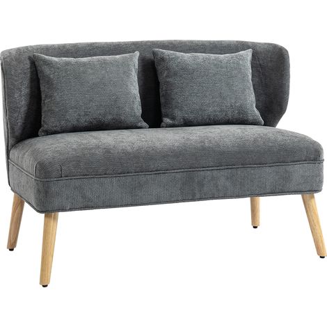 Zweisitzer-Sofa aus Chenille-Samt, hohe Rückenlehne mit Armlehnen, dick gepolsterte Sitzfläche, Beine aus Gummibaumholz, anthrazitgrau
