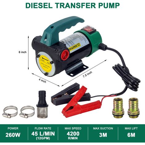 Pompa di trasferimento diesel 12V 260W Pompa di carburante elettrica 45L/Min Pompa diesel con motore in rame (1/4)