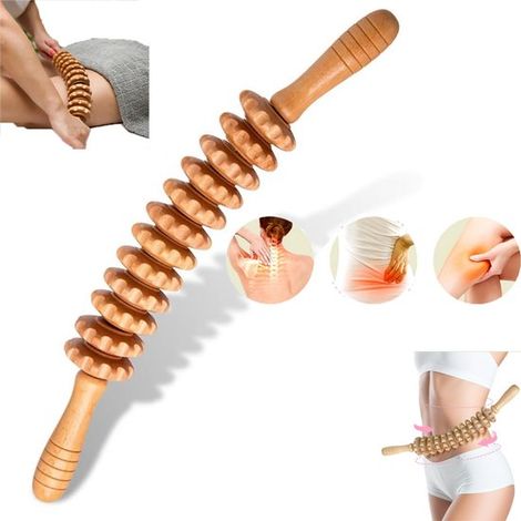 Massaggiatore in legno curvo, 12 rulli, massaggiatore portatile a onde d'urto per la fascia muscolare, ideale per il relax e il rimodellamento, unisex. (1/5)