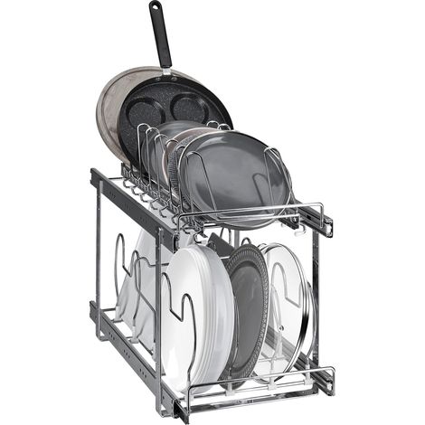 VEVOR Almacenamiento extensible para tapas de ollas, organizador de sartenes de 2 niveles, 30,5 x 57,5 x 46,5 cm, estante para ollas con divisor ajustable, estante para ollas, utensilios de cocina p