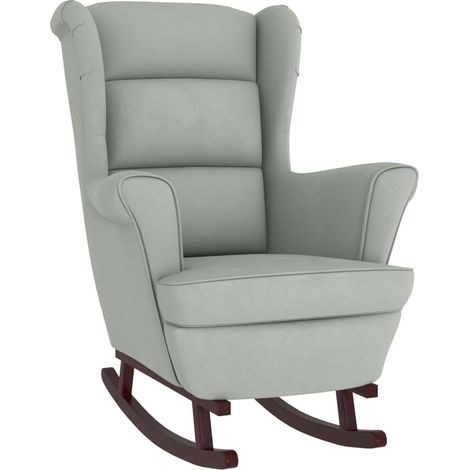 Fauteuil à bascule et pieds en bois d'hévéa et velours gris clair extra confort DEC029140