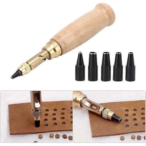 Outil de tamponnage pour cuir avec 6 embouts de 1,5 mm à 4 mm, kit de tamponnage manuel pour la couture du cuir et le scrapbooking. (1/5)