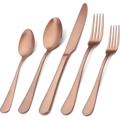 5-teiliges Besteckset aus satiniertem Edelstahl – Roségold (1/5)