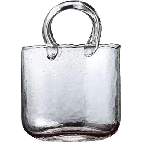 Glas-Taschenvase für Blumen, Glasvase mit Elegantem Taschen-Design, Glasvasen, Fischschale, Klare Glasvase mit Griffen in Taschenform für Tischdekorationen bei Hochzeiten