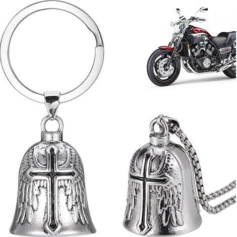 Lot de 2 clochettes porte-bonheur pour moto, clochette de protection angélique avec chaîne, en acier inoxydable. (1/5)