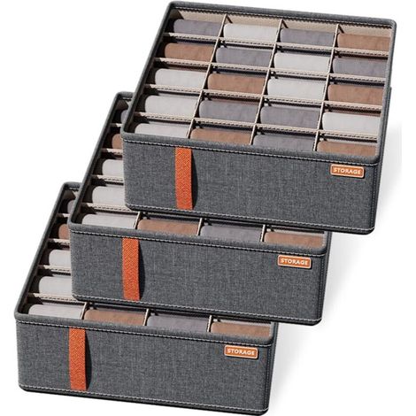 Lot de 3 boîtes de rangement pour chaussettes à 20 cellules, organiseurs de tiroirs, sous-vêtements, système de rangement pour vêtements, sous-vêtements, cravates, tri de chaussettes (1/5)