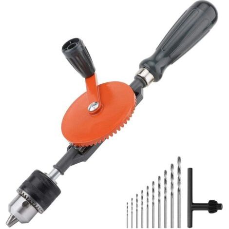 Perceuse manuelle en acier moulé à double engrenage, mandrin de 3/8 po (1,5–10 mm), idéale pour percer le bois et les plastiques, couleur orange