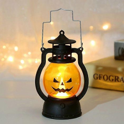 Lampe citrouille d'Halloween - Décoration créative - Petite lampe à huile - Lanterne tempête électronique LED - Pendentif portable - Petite lampe cheval (1/4)