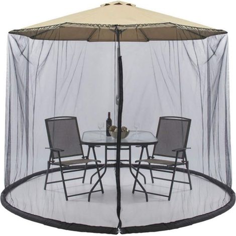 Moustiquaire pour Parasol de Terrasse en Polyester, Compatible avec les Parasols de 2,7 à 3 m et les Tables de Terrasse. Transformez Votre Parasol en Gazebo. 300 & (1/5)