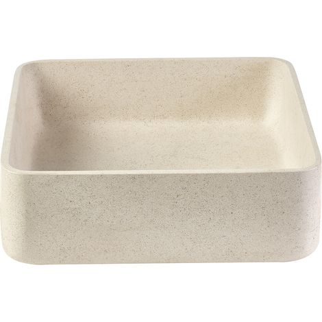 Vasque carrée en pierre naturelle beige L40 cm FENG (1/3)
