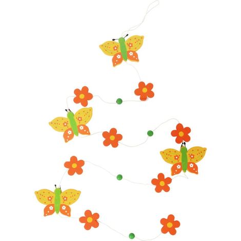 Guirlande printanière avec papillons orange et fleurs - Pendentif en bois 120 cm (1/3)