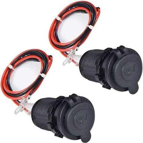Lot de 2 prises 12V allume-cigare, 8A/100W, 12-24V, avec câble 60 cm, prises d'alimentation pour voiture et véhicule (1/5)