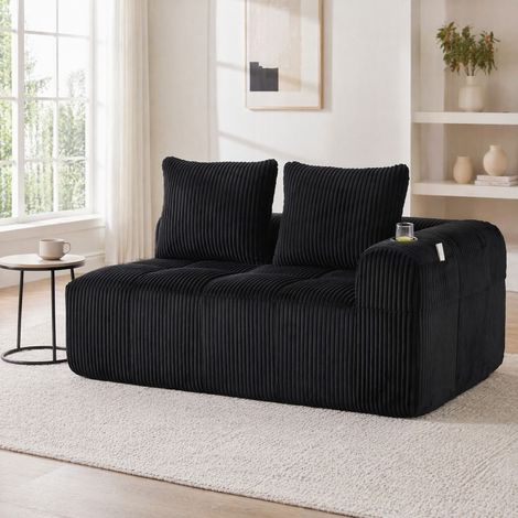 2-Sitzer Sofa mit Becherhaltern und Seitenfächern Schwarz OKMYHOME (1/5)