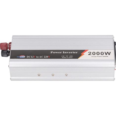 Convertisseur de puissance pour voiture 2000 W CC 12 V vers CA 220-230 V avec sortie USB 5 V (onde sinusoïdale) (1/5)