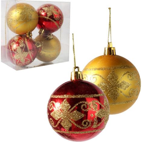 Set di 4 palline di Natale decorate in oro e rosso (1/5)
