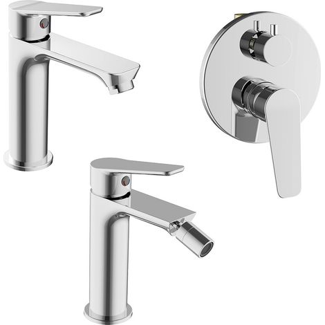Set rubinetti lavabo, bidet e doccia con deviatore in ottone cromo linea Vegas (1/5)