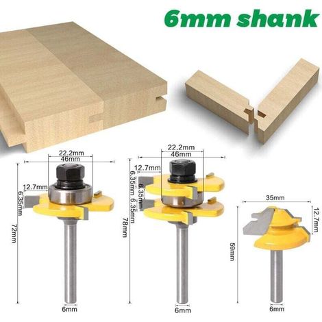 45°-Gehrungsfräser mit Arretierung + Nutfräser + 6-mm-Nutfräser (1/4)