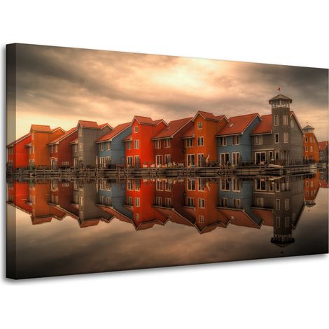 Lienzo impreso con coloridas casas de los Países Bajos, 100x60 cm.