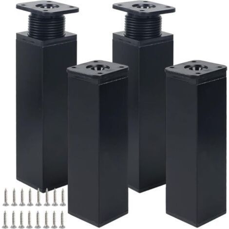 ALLIANDISLot de 4 pieds de meuble réglables, pattes de table noires, 15 cm avec 16 vis, réglables pour armoire de cuisine et table (1/4)