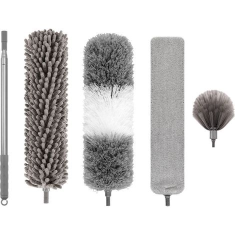 Plumeau 5 en 1 télescopique avec tête de loup en microfibre lavable et pliable, équipé d'une poignée en acier inoxydable. Idéal pour enlever la poussière des toiles d'araignée, des ventilateurs (1/3)