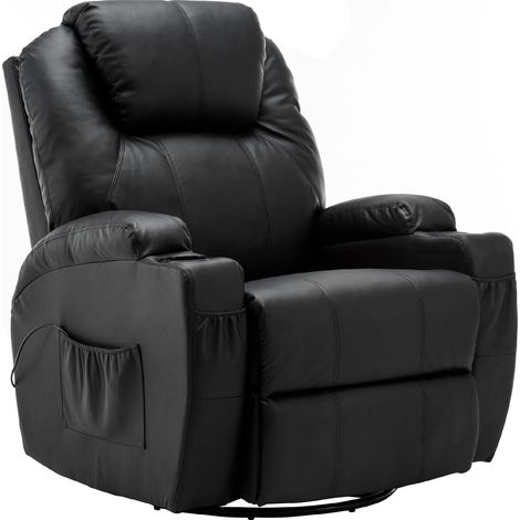 M MCombo Massagesessel Fernsehsessel Relaxsessel 7020, mit Heizung, Dreh 360° Schaukel, manuell verstellbar (Schwarz-Kunstleder) (1/5)