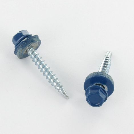 Vis autoperceuse Tête hexagonale TH 4.8X35 Rondelle d'étanchéite EPDM Acier zingué RAL5001 bleu vert-30 pièces