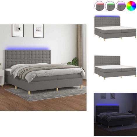 Sommier à lattes de lit et matelas et LED Gris foncé 200x200 cm - Sommier Tapissier - Lit Plateforme - Lit Avec Rangement - Matelas À Ressorts Ensachés - Éclairage Led (1/5)