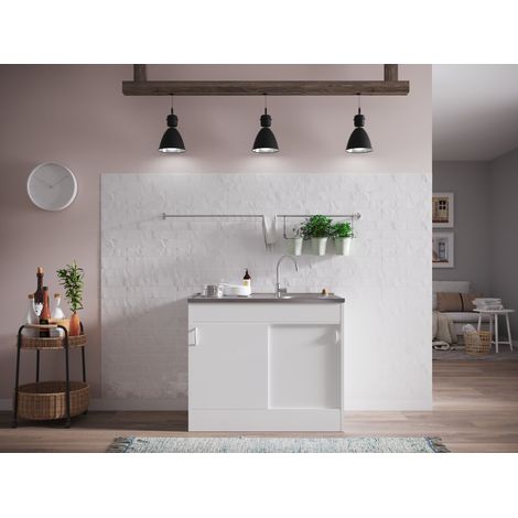Komplettspüle Spüle Unterschrank mit Schiebetüren 100 x 60 cm Weiß Respekta