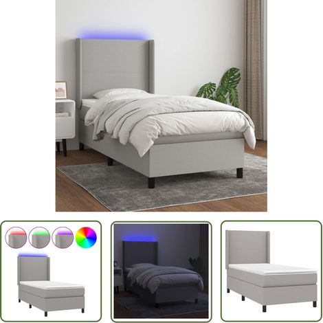 The Living Store Sommier à lattes de lit matelas LED Gris clair 90x200 cm Tissu - Sommier Tapissier - Lit Avec Led - Matelas À Ressorts Ensachés - Tête De Lit Ajustable - Éclairage LED (1/5)