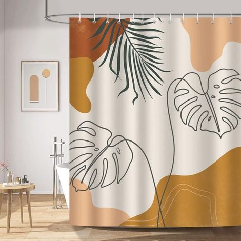 Rideau de Douche Feuille Tropicale Bohème Minimaliste 180 x 180 cm Rideau de Bain Tissu Polyester Anti Moisissure Imperméable Lavable Rideau Salle de Bain avec 12 Crochets pour Baignoire (1/5)