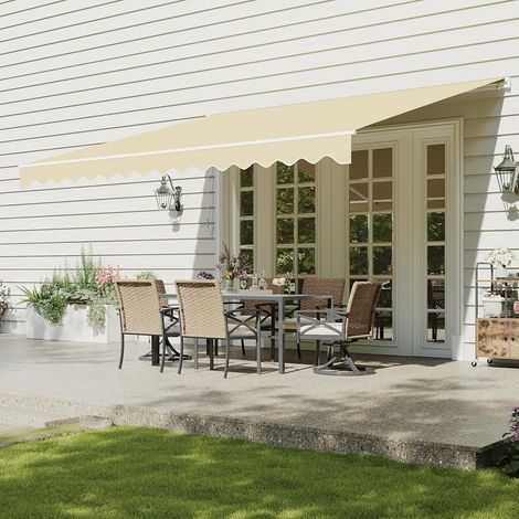 Aoxun 3.6x3m Retractable Awning, Manual Awnings for Patio with Hand Crank, Anti-UV and Waterproof Canopy Outdoor Sun Shades for Garden,Courtyard, Balcony, Beige (1/5)