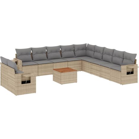 vidaXL Set Divani da Giardino 12 pz con Cuscini Beige in Polyrattan (1/5)
