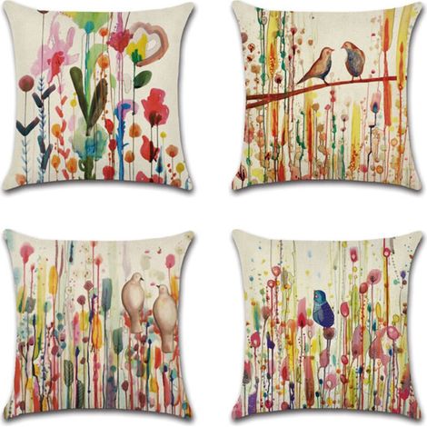Lot de housses coussin en avec décoration fleurs et oiseaux pour canapé jardin extérieur lit voiture x cm 4 45,7 lin (1/4)
