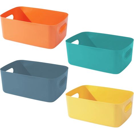 Set mit 4 weißen Aufbewahrungsboxen aus Kunststoff mit Griffen, 20 x 14 x  cm, originelles Design, fürs Badezimmer