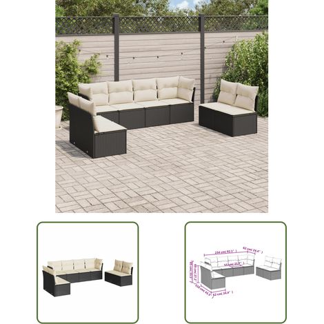 The Living Store Salon de jardin 8 pcs avec coussins noir résine tressée - Salon De Jardin - Mobilier Extérieur - Set Salon - Résine Tressée - Rotin Synthétique (1/3)