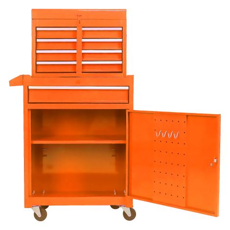 Tiroir mobile à outils 5 tiroirs, chariot d’atelier avec roulettes, plateau supérieur amovible et étagères réglables – Boîte à outils garage orange
