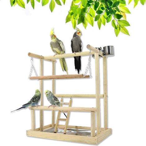 Support jeu bois 39, 9 x 25, 9 x 45, 5 cm avec mangeoires, balançoire et échelle (1/5)