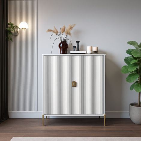 Garderobenschrank Wallis, Kommode mit Schubladen, 4 Böden, Flügeltüren, 104x40x129h cm Beige (1/3)