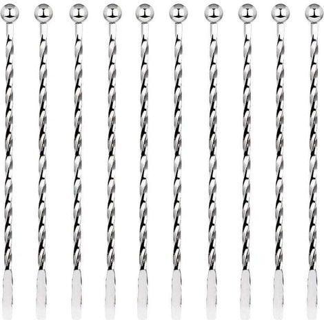 10 Pcs Cocktail Agitateurs, Premium Touillette Cocktail en Acier Inoxydable 19,1cm Motif Spirales Cuillère à Cocktail Bar Cuillère à Mélanger pour la Crème Glacée, Café, Boisson, Cocktail (1/4)
