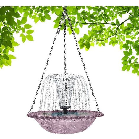 Bassin et fontaine solaire pour oiseaux avec mangeoire, abreuvoir suspendu pour colibris - décoration jardin, balcon, terrasse - violet (1/4)
