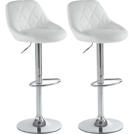 Lot de 2 tabourets de bar réglables en hauteur, assise PU blanc, pivotant 360° (1/5)