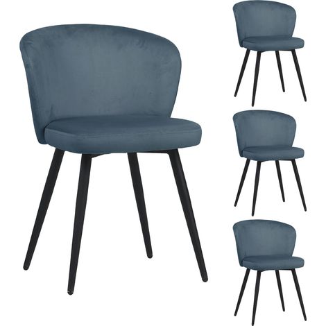 Lot de 4 chaises de repas en velours bleu gris - VELVET