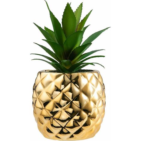 Ananas en pot doré - Plantes artificielles en pot - Décoration de table - Pour la maison, le bureau - Doré (1/5)